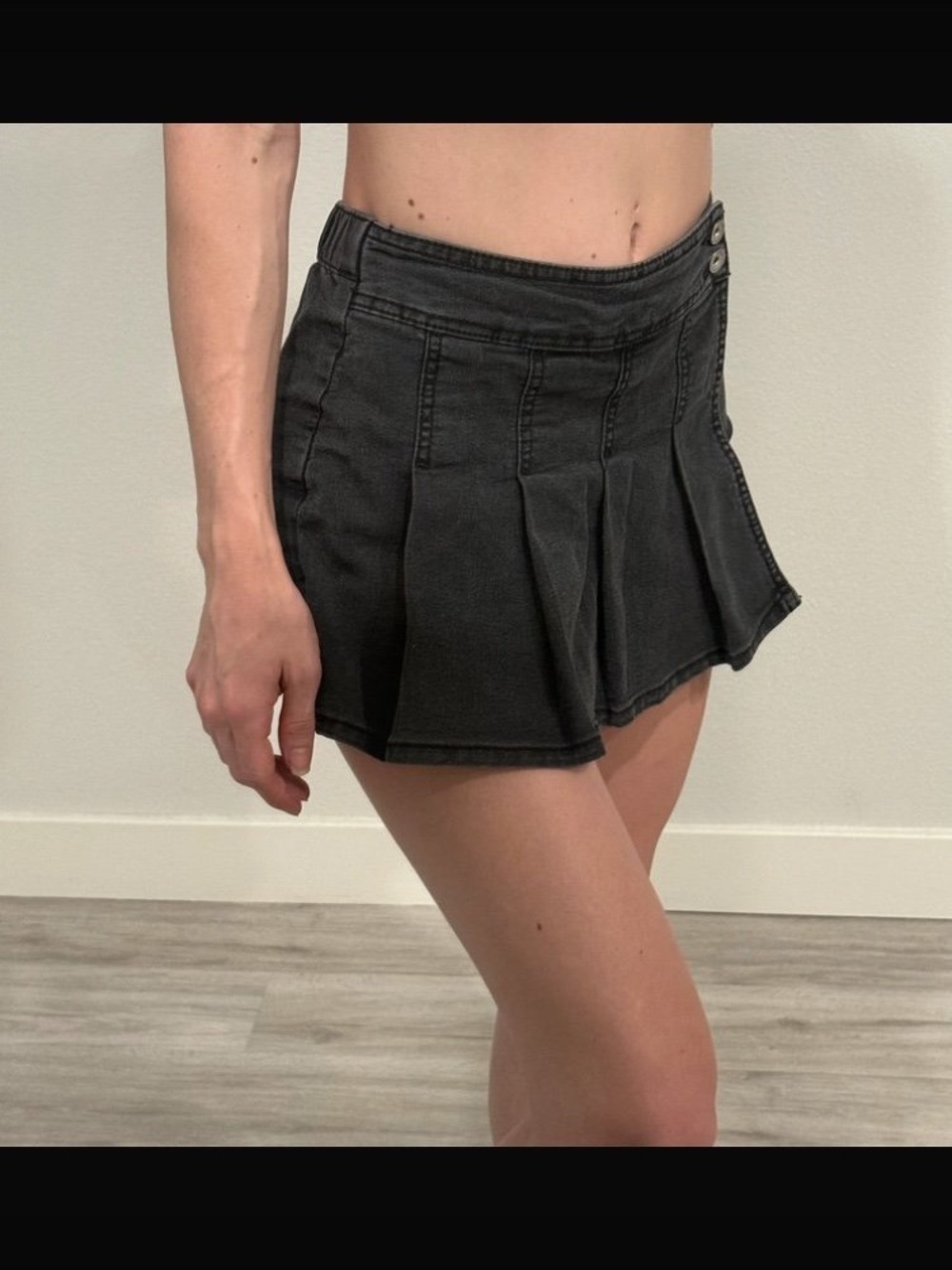 Black Pleated Mini Shorts - Denim Skort